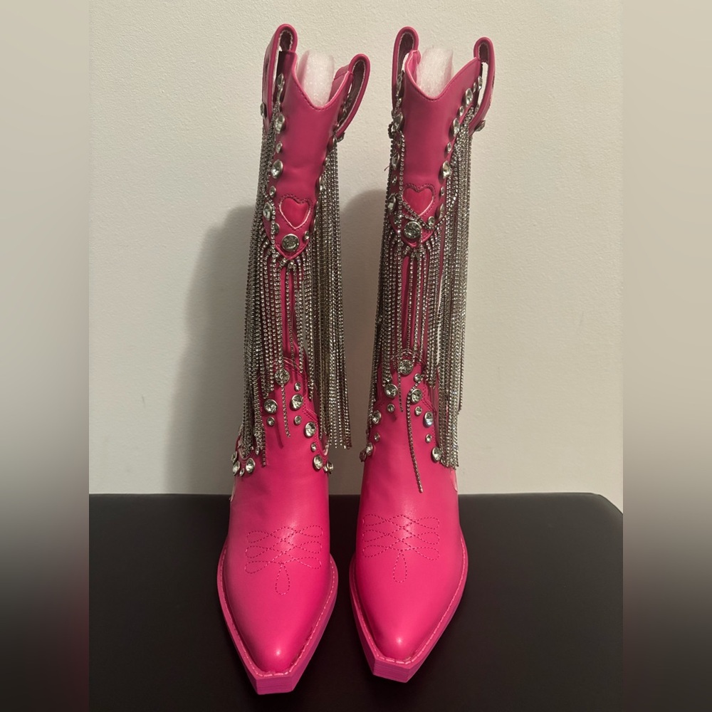 NWOB Dolls Kill / Sugar Thrillz Hot Pink Present Perfect Cowboy Boots - Picture 4 of 9